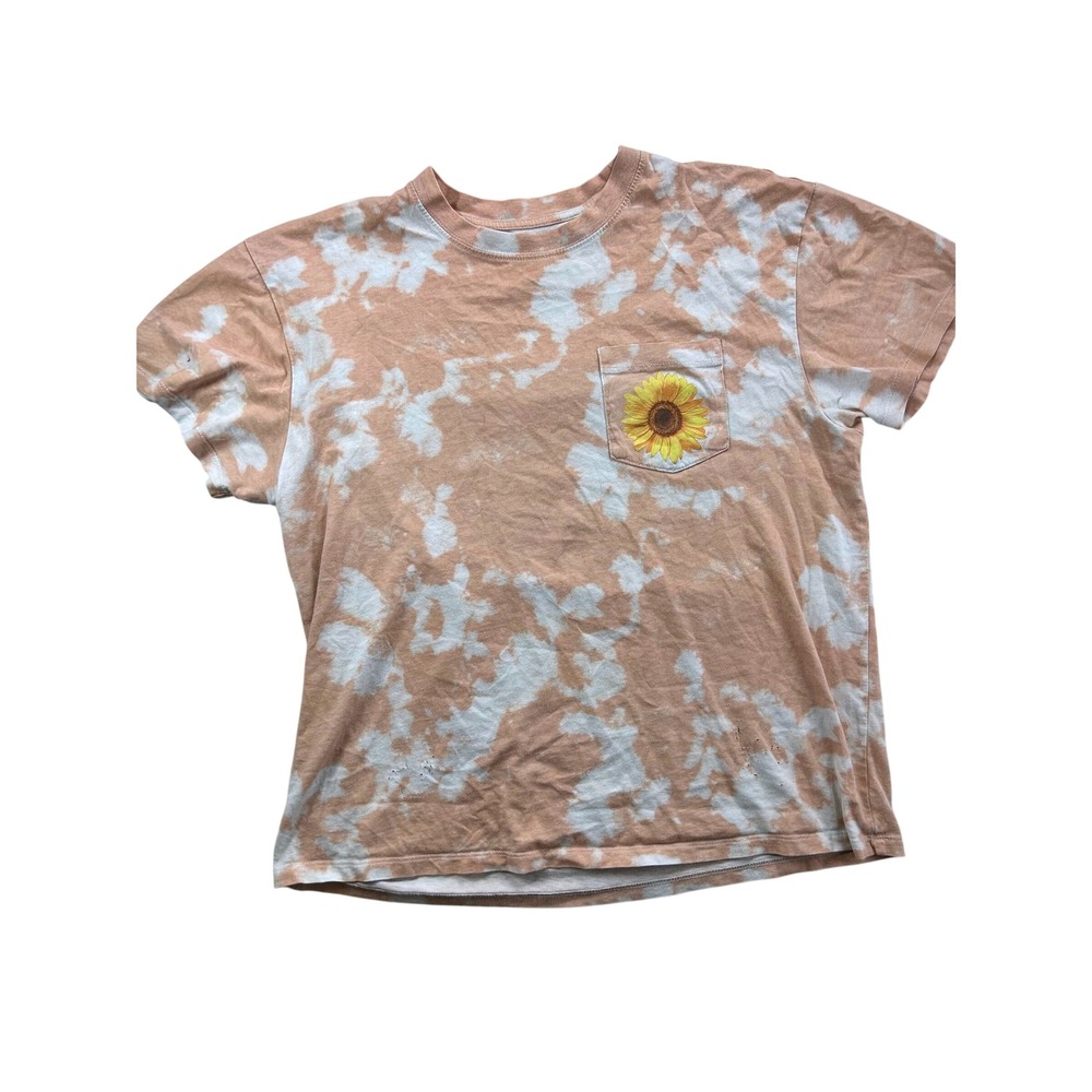 Peach Tie Dye Sunflower Pocket T-Shirt Mountain Graphic Back Print
